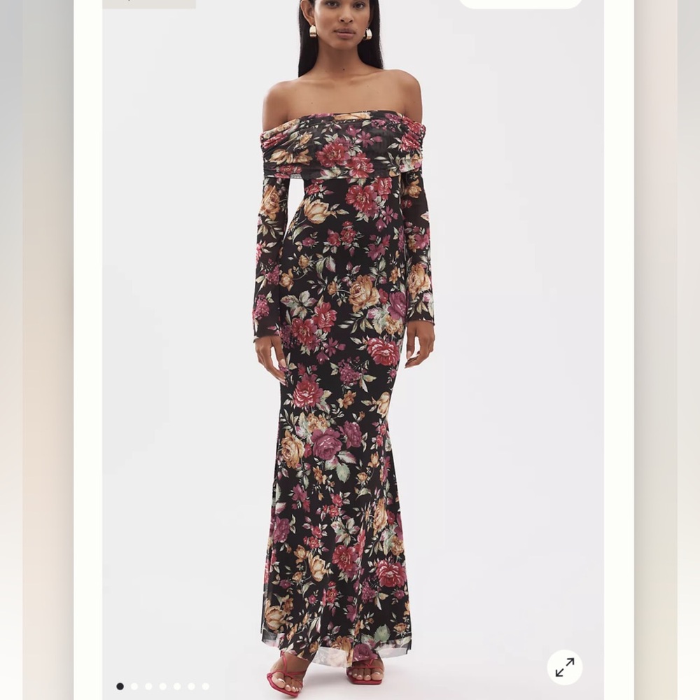 Anthropologie Black Floral Long Sleeve Dress